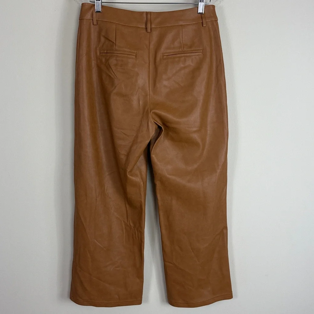 7 for all Man Kind Faux Leather‎ Wide Leg Crop Pants in Carmel Size Small (US8)